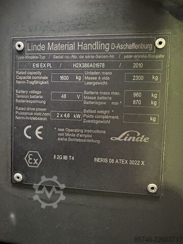 E 16 PL - 386 * Atex EX * Proplan 2G / Z1 * NEW battery!! LINDE E 16 PL - 386 * Atex EX * Proplan 2G / Z1 * NEW battery !!