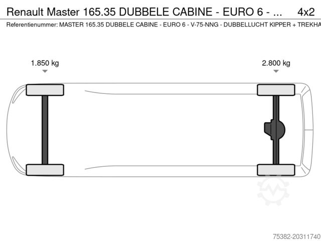 Camion de gunoi Renault Master 165.35 DUBBELE CABINE - EURO 6 - V-75-NN...