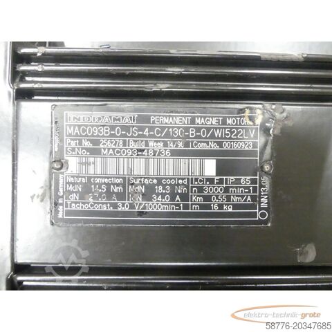 Besturingsunit Indramat MAC093B-0-JS-4-C/130-B-0/WI522LV / 256278 Servomotor SN: MAC093-48736