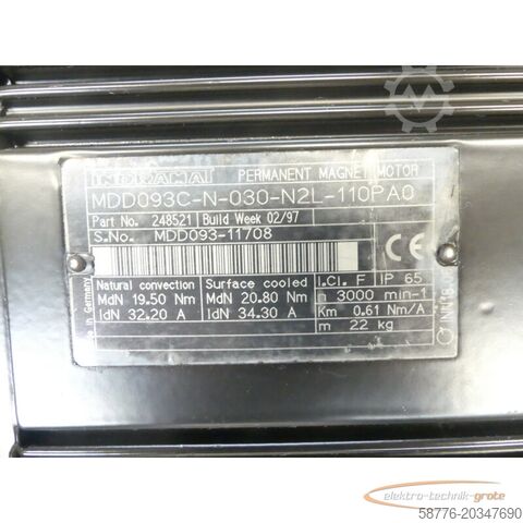 Moteur Indramat Indramat MDD093C-N-030-N2L-110PA0 / 248521 Servomotor SN: MDD093-11708