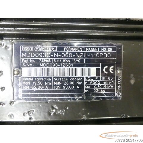 Besturingsunit Indramat MDD093C-N-060-N2L-110PB0 / 248946 Servomotor SN: MDD093-12631