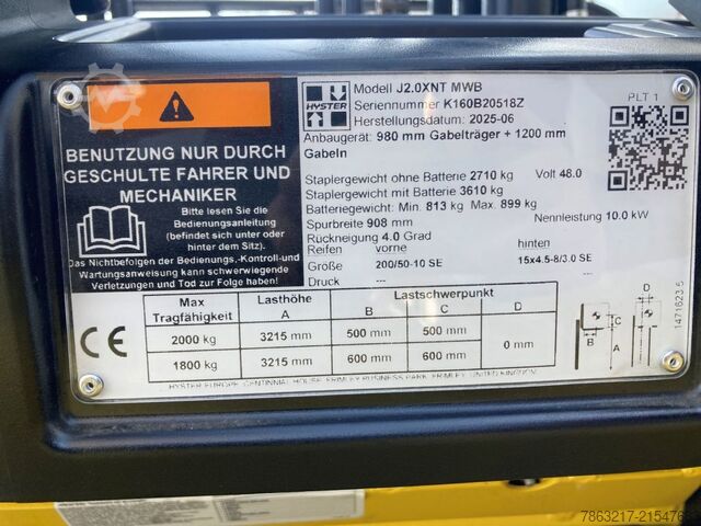 Elektrische vorkheftruck 3 wielen Hyster J 2.0 XNT MWB