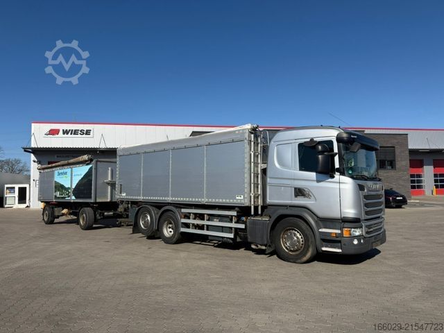 Tipper truck SCANIA G 450 Dreiseitenkipper + Anhänger mit Schleuse