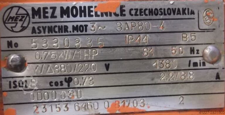 Tandwielmotor 0,75 kW 7,77 tpm MEZ 3AP80-4