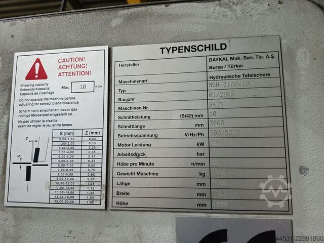 Hydraulische guillotineschaar Baykal MGH 3100 / 10