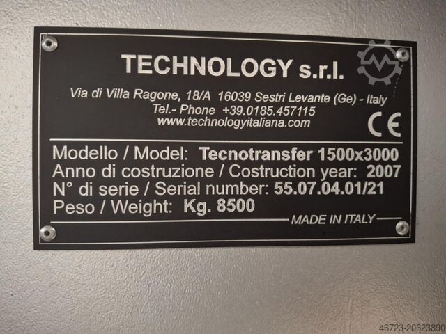 Máquina de corte por láser Technology S.R.L. Tecnotransfer 1500x3000