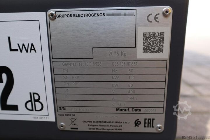 Agrega Atlas Copco QES 105 JD S3A ESF Valid inspection, *Guarantee! D