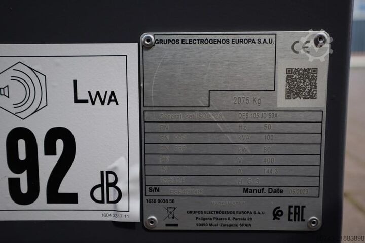 Agrega Atlas Copco QES 105 JD S3A ESF Valid inspection, *Guarantee! D