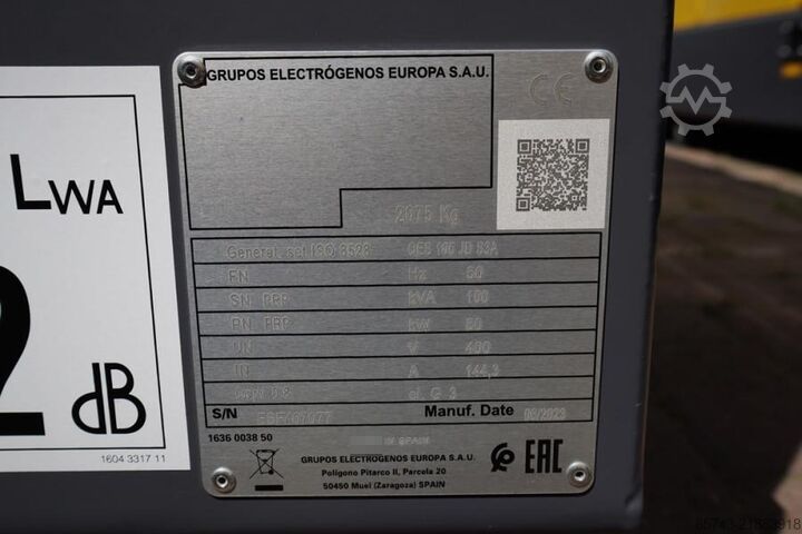 Agrega Atlas Copco QES 105 JD S3A ESF Valid inspection, *Guarantee! D