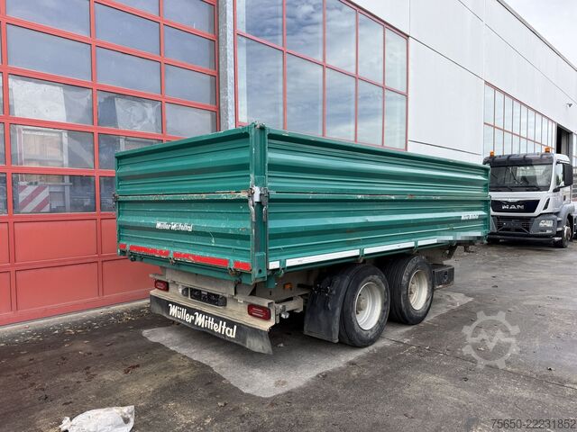 Remorcă basculantă trilaterală Müller Mitteltal KA-TA-R 13,5  13,5 t Tandemkipper- Tieflader Aufsatzbordwände Breitbereift