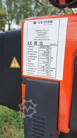 Żuraw słupowy obrotowy, Vetter, 1 500 kg, 6 m wysięg Vetter Meister M