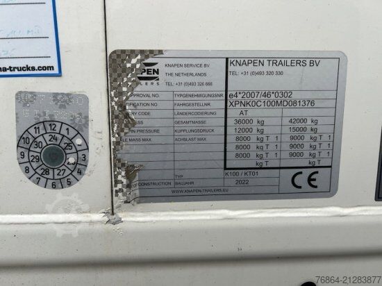 Auflieger mit Walkingfloor KNAPEN K100/KT01, 10 MM, LIFTACHSE, ROLLPLANE, FUNK