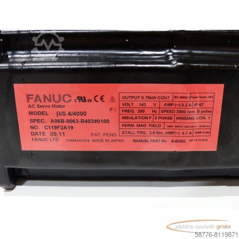 Silnik Fanuc Fanuc A06B-0063-B403 # 0100 SN:C119F2A19 generalüberholt mit 12 Monaten Gewährleistung! -