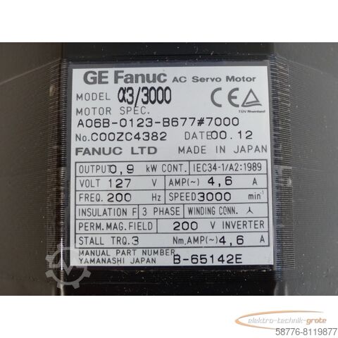 Silnik Fanuc Fanuc A06B-0123-B677 # 7000 Servomotor SN:C00ZC4382 - ! -