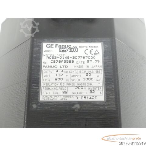 Silnik Fanuc Fanuc A06B-0148-B077 # 7000 AC Servo Motor SN:C979A5589 - ! -