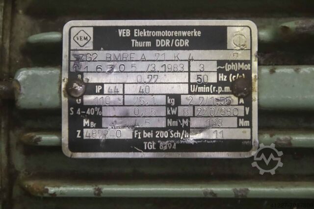 Motorreductor 0,55 kW 40 omw/min VEM ZG2 BMRE 71 K 4