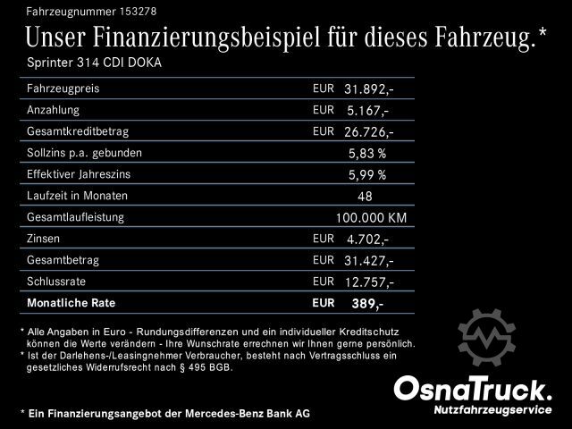 Pick-up bestelwagen MERCEDES-BENZ Sprinter 314 CDI DOKA Klima,MBUX,Tempomat