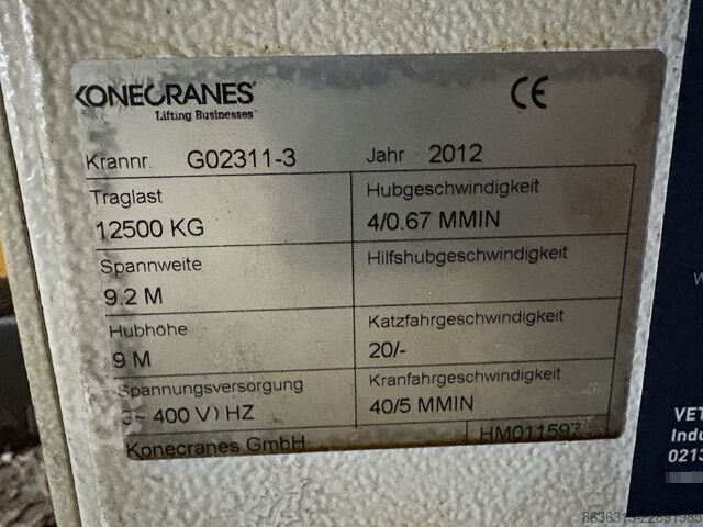 Darupályás futódaru 12 t, 9200 mm Konecranes 