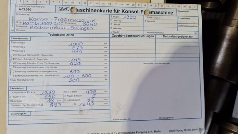 Freesmachine Reckermann Kombi 1000 CNC
