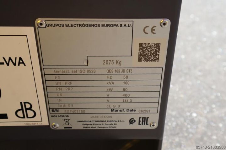 Agrega Atlas Copco QES 105 JD ST3 Valid inspection, *Guarantee! Diese