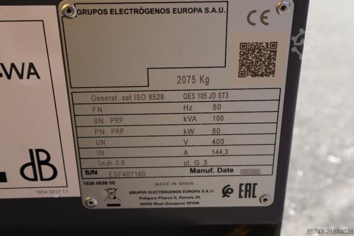 Generator set Atlas Copco QES 105 JD ST3 Valid inspection, *Guarantee! Diese