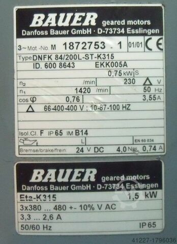 Elektromotor 0,75 kW 1420 tpm BAUER DNFK 84/200L