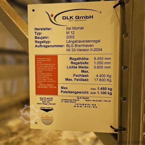 Pallet racking, height approx. 9m, 1,100kg Ital Momet Palettenregal M 12