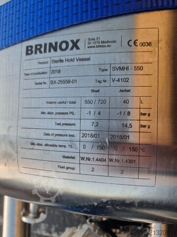 Productievat Brinox SVMHI-550 Sterile Hold Vessel 550L