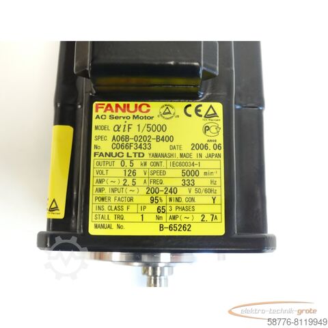 Silnik Fanuc Fanuc A06B-0202-B400 AC Servo Motor SN:C066F3433 - ! -