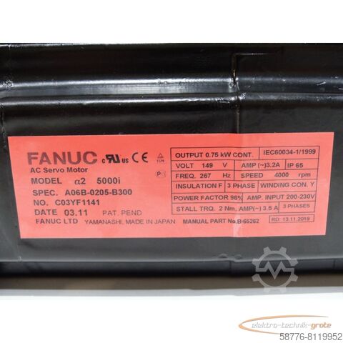 Silnik Fanuc Fanuc A06B-0205-B300 SN:C03YF1141 generalüberholt mit 12 Monaten Gewährleistung-