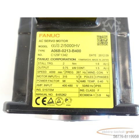 Silnik Fanuc Fanuc A06B-0213-B400 AC Servo Motor SN:C129F1342 - ! -