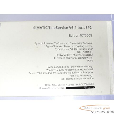 Siemens component Siemens 6ES7842-0CE00-0YE0 Software SN S VPWN1005742 - ! -