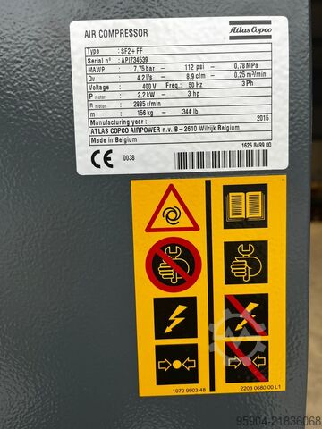 Oliefri skruekompressor Atlas Copco Compressor SF2+FF
