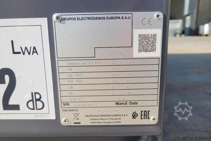 Generator set Atlas Copco QES 105 JD ST3 Valid inspection, *Guarantee! Diese