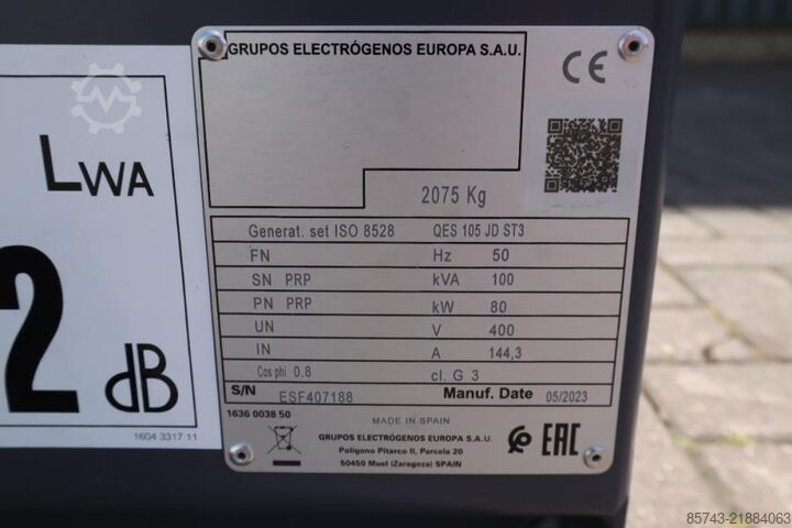 Generator set Atlas Copco QES 105 JD ST3 Valid inspection, *Guarantee! Diese