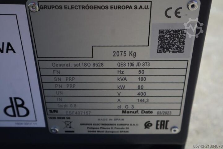 Generator set Atlas Copco QES 105 JD ST3 Valid inspection, *Guarantee! Diese