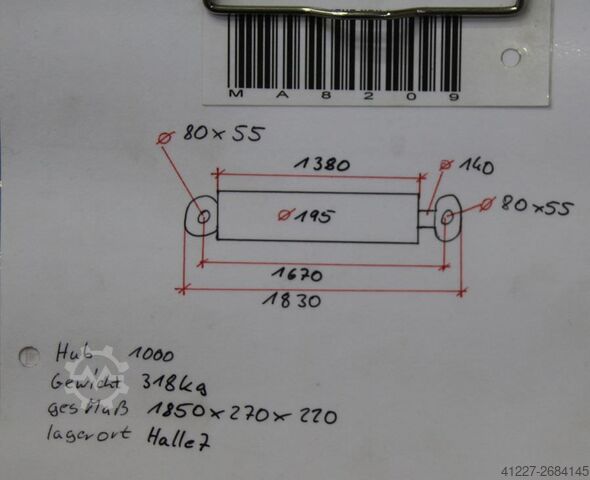 Hydraulische cilinder HUSS Hub 1000 mm