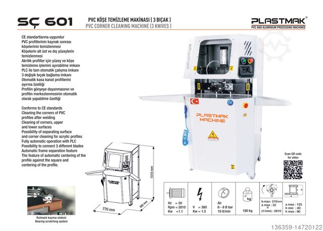 Stroj na čištění rohů PVC PLASTMAK PVC ALÜMİNYUM İŞLEME MAKİNALARI SÇ 601
