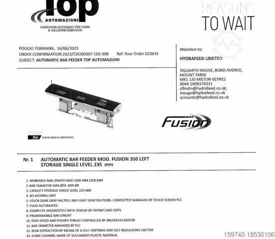 Automatisk stångmatning hydrafeed top fusion