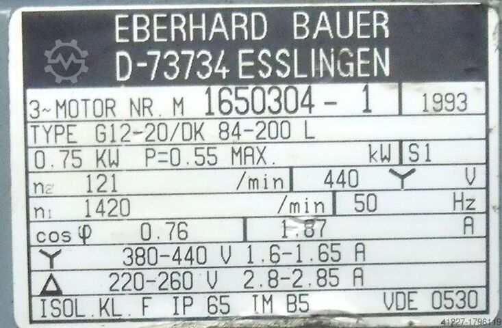 Tandwielmotor 0,75 kW 121 tpm BAUER G12-20/DK 84-200 L