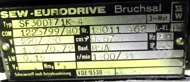 Κινητήρας γραναζιού 0,15 kW 34 σ.α.λ. SEW-EURODRIVE SF30DT71K-4