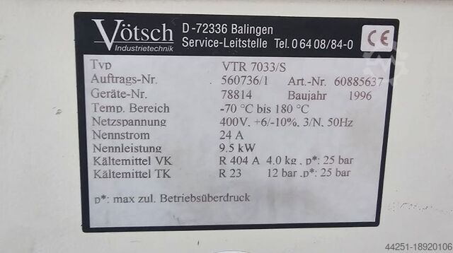 Cámara de ensayo de temperatura Vötsch VTR 7033/S -70°C a +180°C, cámara climática TK07 Vötsch VTR 7033/S