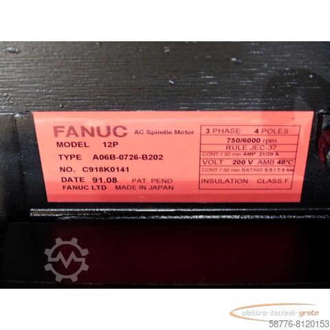 Silnik Fanuc Fanuc A06B-0726-B202 Spindle Motor SN C918K0141 generalüberholt mit 12 Monaten Gewährleistung