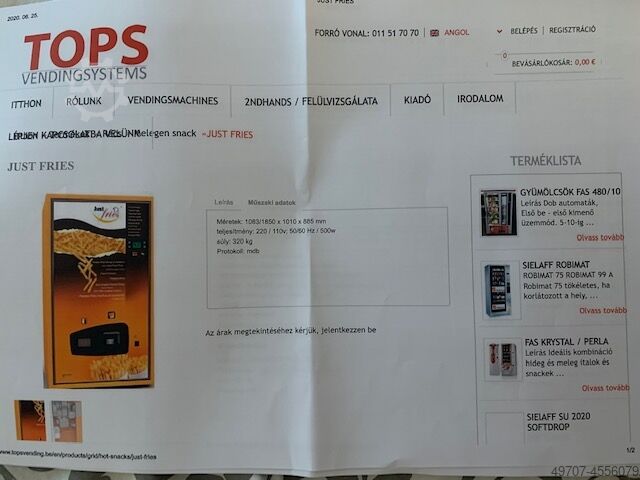 Gewoon frites - automatische frites maken Tops Vendingsystem MXI