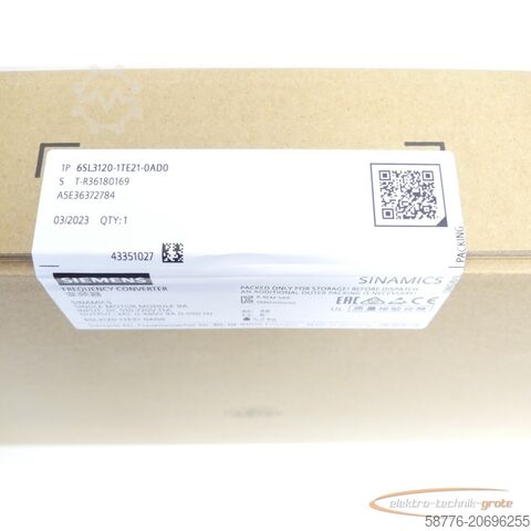 Siemens onderdeel Siemens 6SL3120-1TE21-0AD0 Single Motor-Module SN T-R36180169