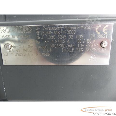 Control unit Siemens 1FT5046-1AK71-3EG0 3-Permanent Magnet Motor SN: E L390 5245 02 002