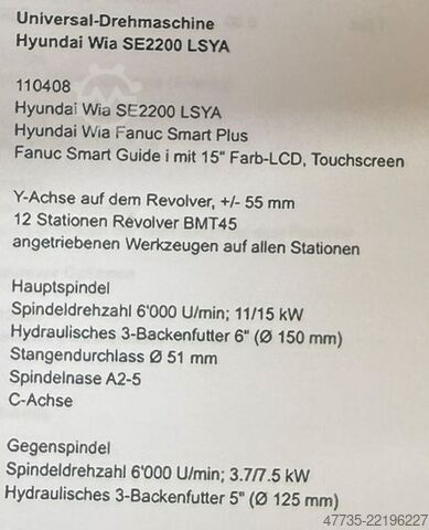 CNC svarv- och fräscenter HYUNDAI WIA SE 2200 LSYA