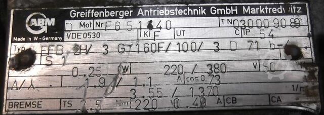 Tandwielmotor 0,25 kW 3,55 tpm ABM EFB2H/3G160F/100/30D32/4