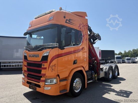 Sólo tahač SCANIA R650 V8, 6X2, E6, LEDER, PENZ-CRANE 15Z - HOLZLADEKRAN