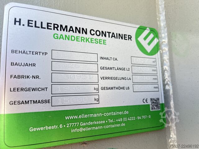 Roll-off container, 11 cubic meters, 6 m, with lashing eyes Ellermann 11 kbm Pendelklappe
